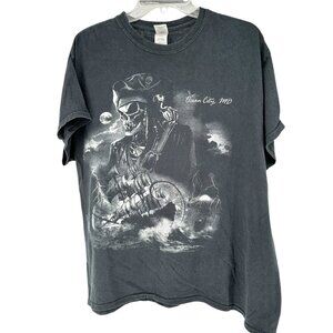 Gildan Heavy Cotton T-Shirt XL Black Pirate Skull Graphic Ocean City MD